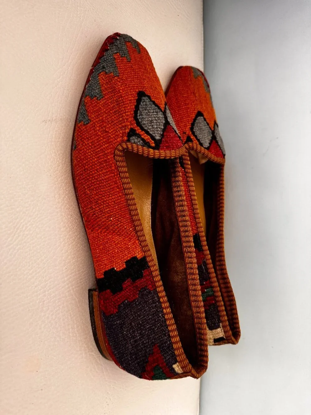 Handmade Turkish Kilim Loafers Size 11 Artisan Woven Rug Smoking Flats